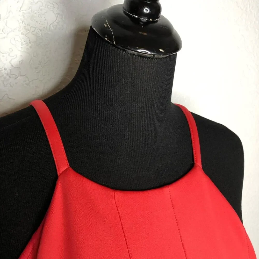 Calvin Klein coral orange pleated sleeveless fit & flare dress size 10